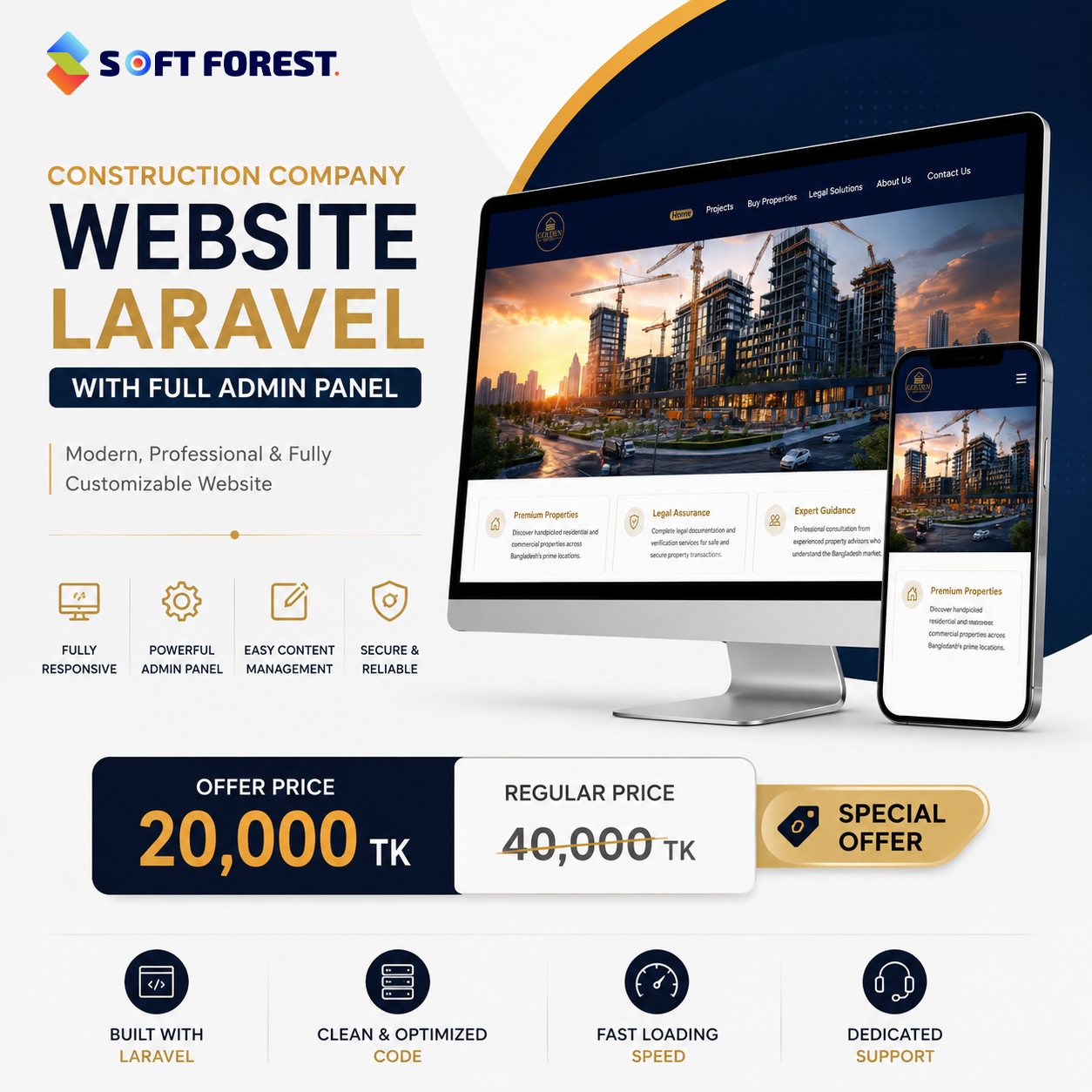 Construction Company Website Laravel – Full Admin Panel